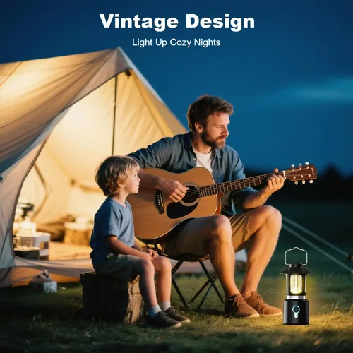 Vista 7 de Linterna LED telescópica para campamento, 8000 mAh, funciona con pilas, luces de campamento vintage, 3 modos de luz, luces de tienda de campaña