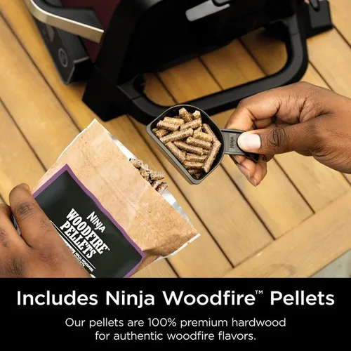 Vista 4 de Ninja OG701 Woodfire - Parrilla y ahumador para exteriores, parrilla principal 7 en 1, ahumador de barbacoa, freidora de aire más hornear, asar