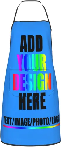 Vista 16 de HooSo Delantal de cocina personalizado, diseño de nombre, logotipo, foto, delantal de poliéster ajustable con dos bolsillos delanteros