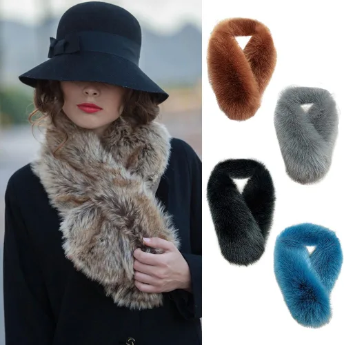 Vista 7 de ikasus Bufanda esponjosa de piel sintética para mujer, calentador de cuello largo de invierno, como cuello de piel real para accesorios de ropa