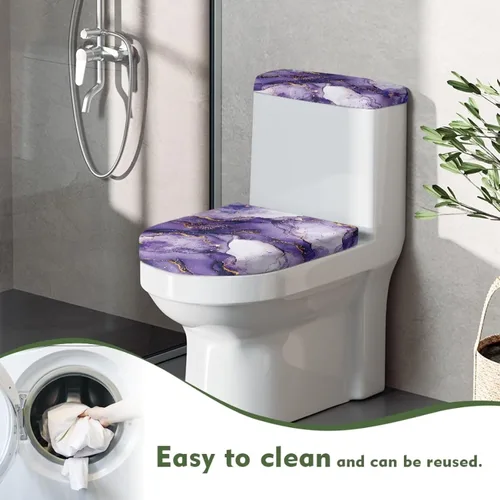 Vista 4 de Puprle - Funda para tapa de inodoro de mármol blanco, resistente a salpicaduras, con borde elástico, fundas suaves para inodoro de baño, se adapta a