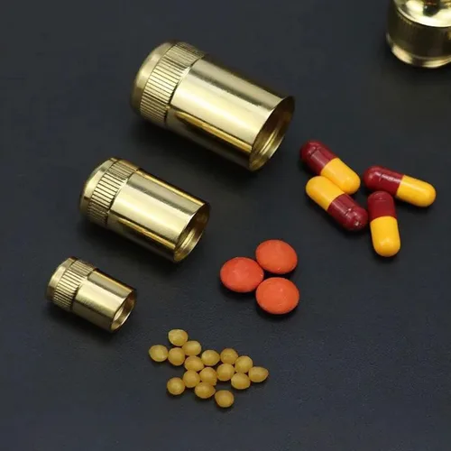 Vista 6 de Pastillero portátil, mini caja de almacenamiento de pastillas, llavero impermeable de latón, organizador de medicamentos para bolsillo, bolso