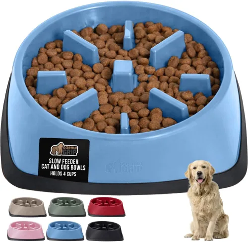 Vista 19 de GORILLA GRIP® Cuencos patentados de alimentación lenta sin BPA, juguete interactivo para perros y gatos, enriquecimiento de entrenamiento Beige