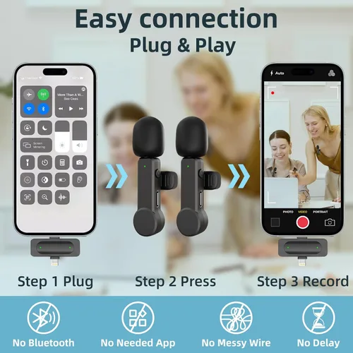 Vista 6 de Micrófono Lavalier inalámbrico para iPhone, Android y iPad, mini micrófono de teléfono con cancelación de ruido, USB C, micrófono de solapa Lav