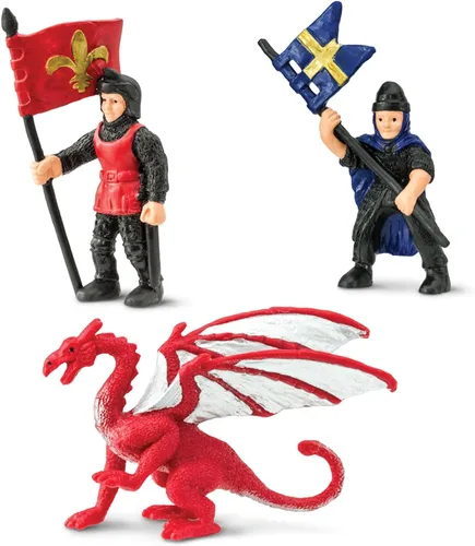 Vista 5 de Safari Ltd Knights & Dragons TOOB - 9 mini figuras con caballeros, Drake, Tiamat, Wyvern y Peluda Dragon, figuras de juguete para niños, niñas