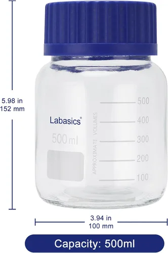 Vista 2 de Labasics Botella redonda de almacenamiento con tapa de rosca GL80, botella de reactivo de boca ancha de vidrio premium, para almacenamiento