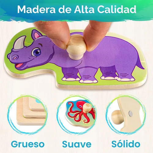 Vista 4 de SYNARRY Rompecabezas de madera para niños pequeños de 1 a 3 años, 6 juegos de rompecabezas de animales para niños pequeños de 2 a 4 años