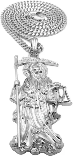 Vista 3 de CAJA COLGANTE CUBANA CUBANA CUBANA PARA HOMBRES DE LA SEÑORA DE LA MUERTE SANTA MUERTE (cadena cubana plateada), Metal, n