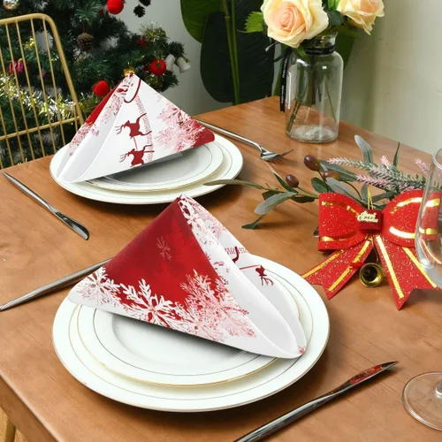Vista 3 de Paquete de 6 servilletas de tela, servilletas lavables de Navidad, ideales para bodas, fiestas, cenas de vacaciones, 20 x 20 pulgadas Patrón 3