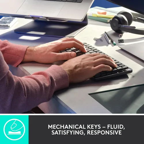 Vista 2 de Logitech MX Mechanical Mini - Teclado inalámbrico iluminado, interruptores táctiles silenciosos, retroiluminación, Bluetooth, USB-C, compatible