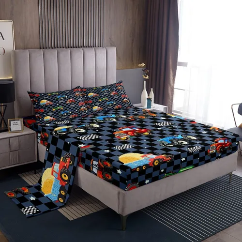 Vista 37 de Feelyou Juego de sábanas de auto de carreras, tamaño individual, juego de cama de coche deportivo de velocidad para niños y niñas, sábana bajera