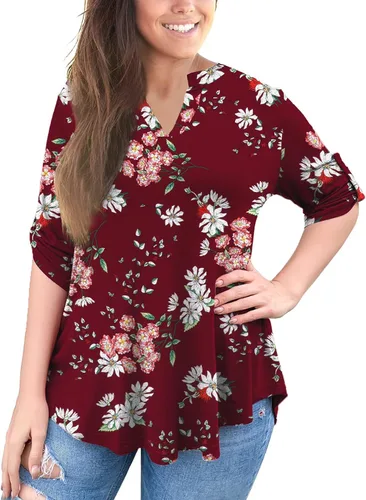Vista 7 de a.Jesdani - Blusas de manga 34 que se enrollan, con cuello en V, diseño tipo túnica, talla extragrande para mujer