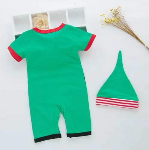 Vista 2 de Newborn Infant Toddler Unisex Baby Holiday Elf Short-Sleeved Costume Romper and Hat 2pcs
