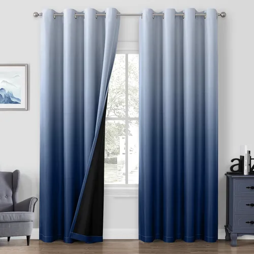 Vista 17 de HOMEIDEAS Cortinas negras 100% opacas degradadas, 52 pulgadas de ancho x 63 Negro