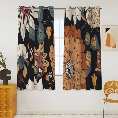 Vista 20 de Tyrot - Cortinas bohemias florales 100% opacas para dormitorio de 63 pulgadas de largo, 2 paneles. Cortinas botánicas de mediados de siglo