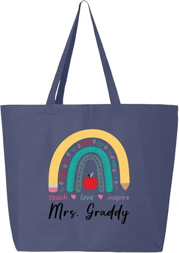 Vista 7 de shop4ever Bolso de compras reutilizable personalizado personalizado para profesor enseñar amor inspirar arco iris jumbo de lona pesada