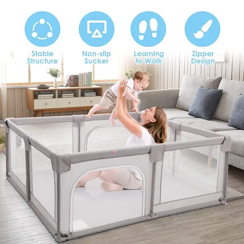 Vista 2 de Costzon Corralito para bebés, corralito extra grande para bebés, puertas de seguridad para bebés en interiores y exteriores, vallas para niños