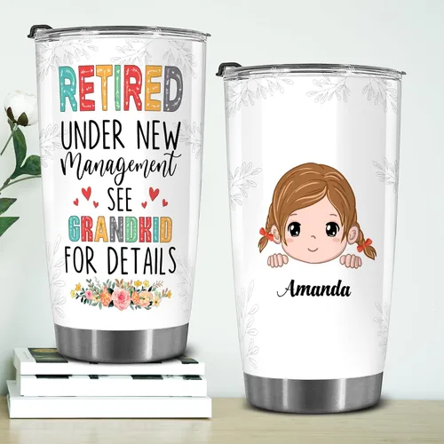 Vista 5 de WHIDOBE Vaso de jubilado personalizado (1 niño) personalizado jubilado bajo nueva administración, mira a los nietos para obtener detalles, vaso
