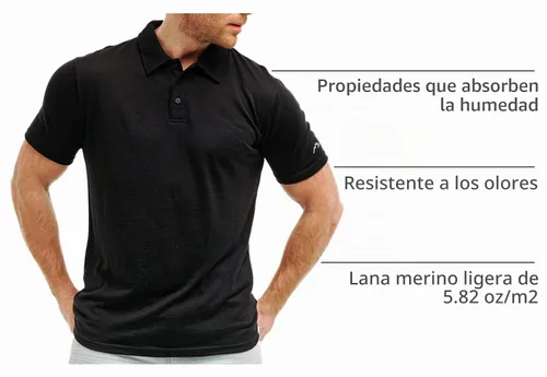 Vista 4 de 100% Merino Wool Polo Shirt Men - Short & Long Sleeve Shirt Base Later Negro