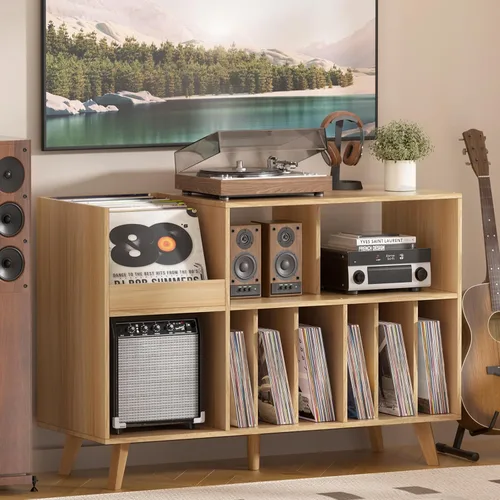 Vista 11 de LELELINKY Soporte grande para tocadiscos, soporte giratorio con almacenamiento, soporte para discos de vinilo con área de visualización, mesa