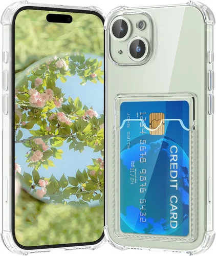 Vista 13 de Funda compatible con iPhone 13 con tarjetero, funda tipo cartera, transparente, delgada, suave, protectora a prueba de golpes, antiarañazos, funda