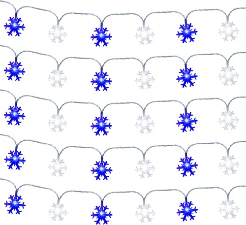 Vista 7 de FUTUREPLUSX - Guirnalda de luces de copo de nieve de 9.8 pies, luces de copo de nieve de Navidad azules y blancas, funciona con pilas, impermeable