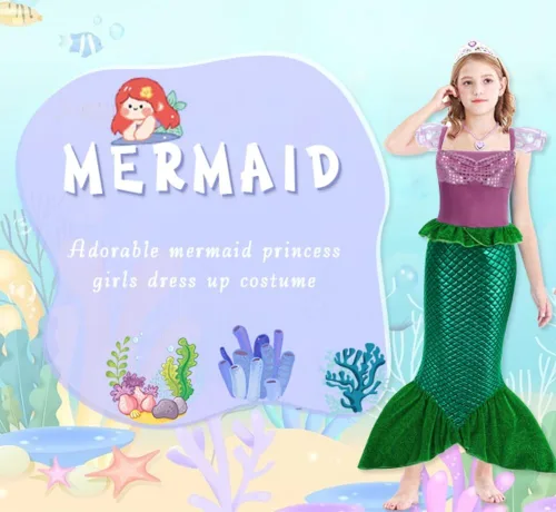 Vista 2 de Eledobby Ariel Dress for Girls Little Mermaid Costume Kids Halloween Outfits Princess Mermaids Skirt Birthday Party Dress Up
