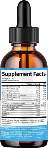 Vista 8 de 15 en 1 complejo de vitamina B liposomal Pro sin azúcar, gotas de complejo B con niacinamida B1, B2, B3, colina, biotina B5, B6, B7, inositol