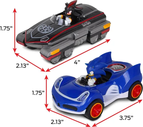 Vista 3 de NKOK Sonic Transformed All-Stars Racing Pull Back Action: Shadow y Sonic Hedgehog, dos vehículos, leyendas de videojuegos, no requiere