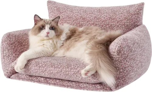 Vista 24 de Hollypet Cama para gatos, mullida, multifuncional, de doble capa, suave para mascotas, sofá ortopédico para gatos y perros pequeños, color beige