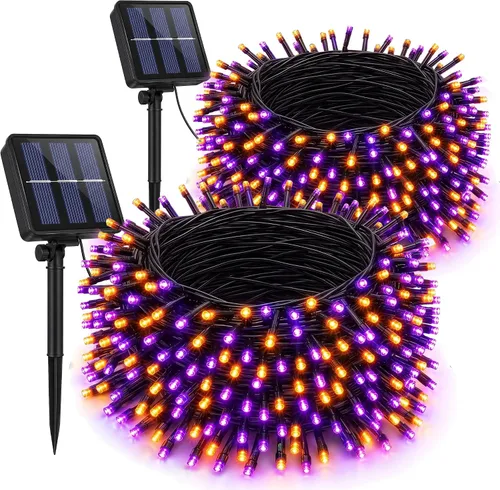 Vista 8 de Dazzle Bright Paquete de 2 tiras solares de Navidad verdes de 400 LED de 132 pies para exteriores, funciona con energía solar del día de San