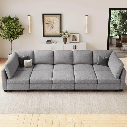 Vista 30 de Belffin Sofá cama seccional de pana de felpa con asiento ancho y profundo, modulares de nube seccionales para sala de estar. Sofá negro