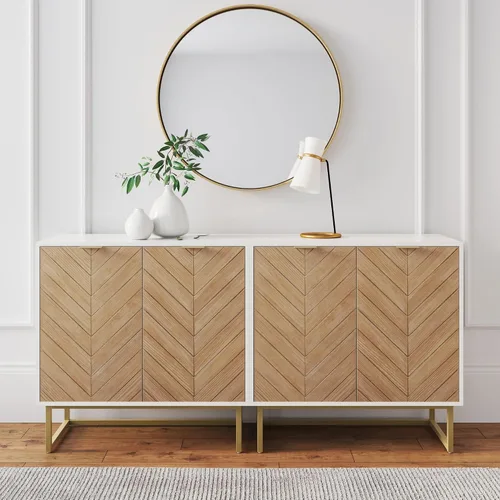 Vista 24 de Nathan James Enloe Aparador Buffet Moderno Gabinete de Almacenamiento de Acento Negro con Puertas en Acabado de Madera de Pino Rústico y Base