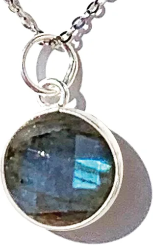 Vista 14 de Collar con colgante redondo, piedras preciosas naturales, labradorita, piedra lunar arcoíris, cristal, cuarzo rosa, amatista, citrino, plata de ley