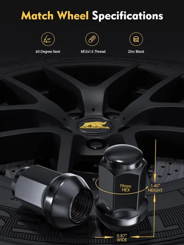 Vista 2 de MIKKUPPA M12x1.5 Tuercas para ATV - 16 piezas Tuercas de repuesto M12x1.5 Negras con hexágono de 19mm, Compatibles con Polaris Ranger XP RZR 900