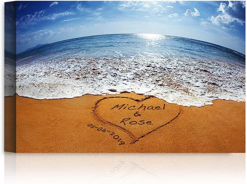 Vista 59 de A&T ARTWORK Love on Beach - Impresión fotográfica personalizada, incluye nombres y la fecha, regalo único para el aniversario de boda. Alfombrillas