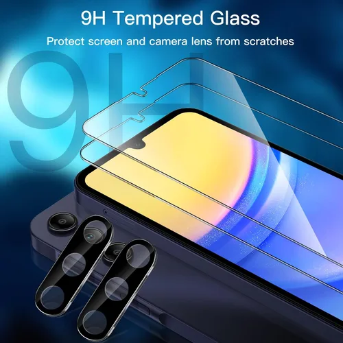 Vista 3 de JETech Protector de pantalla para Samsung Galaxy A15 4G / 5G de 6.5 pulgadas con protector de lente de cámara, película de vidrio templado