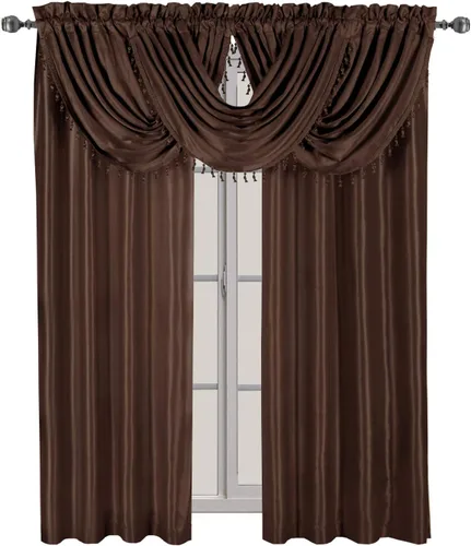 Vista 2 de sheetsnthings Cenefa de ventana decorativa de cascada Soho de chocolate 100% poliéster, 57 x 37 pulgadas (individual)