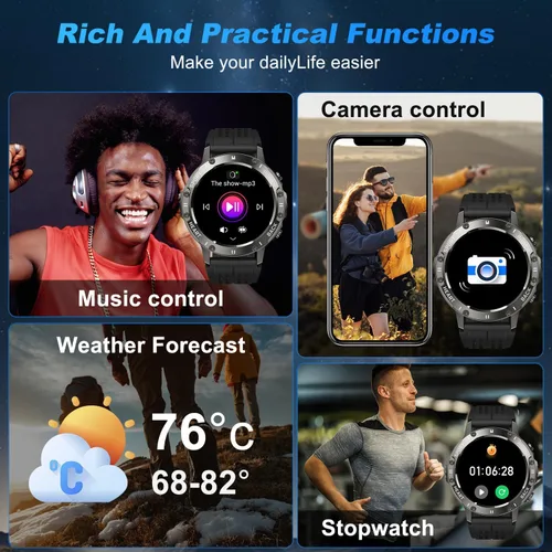 Vista 5 de Reloj inteligente para hombre, rastreador de ejercicios Militar hacer respuesta llamada, correr, relojes digitales para hombre, resistente al agua