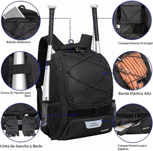 Vista 4 de DAFISKY, Mochila para Bolsón de Béisbol y Sóftbol - Mochila para Equipo de Bate de Béisbol, Sóftbol y Bola T para Jóvenes y Adultos con Soportes