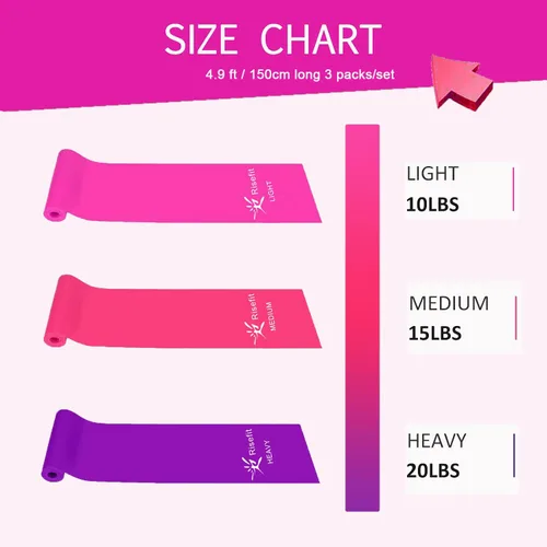 Vista 2 de Juego de bandas de resistencia planas para terapia, sin látex, bandas elásticas planas para ejercicio, flexibilidad, pilates, yoga, ballet