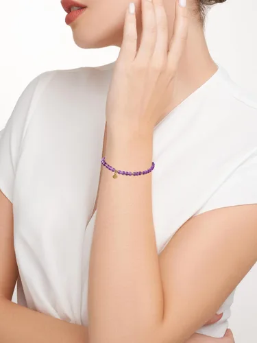 Vista 2 de MORGAN & PAIGE Pulseras elásticas de bronce chapadas en oro amarillo de 18 quilates con piedras preciosas auténticas para mujer, elegantes