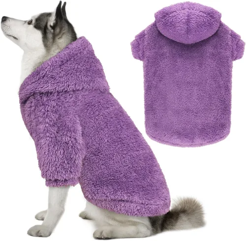 Vista 8 de Suéteres de vellón y sherpa para perros pequeños, mullidos, suaves, de doble cara, afelpados, con capucha, negro, XS