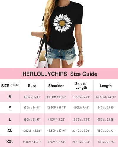Vista 5 de HERLOLLYCHIPS Camiseta casual de manga corta con cuello redondo y estampado de corazón para mujer, ajuste regular