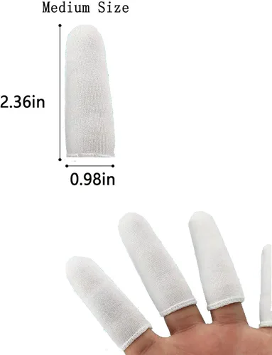 Vista 2 de 100 catres de algodón para dedos, fundas de tela con anillos elásticos, fundas para los dedos, funda protectora para las puntas de los dedos