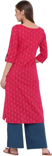 Vista 6 de Janasya Kurta de algodón rosa indio para mujer