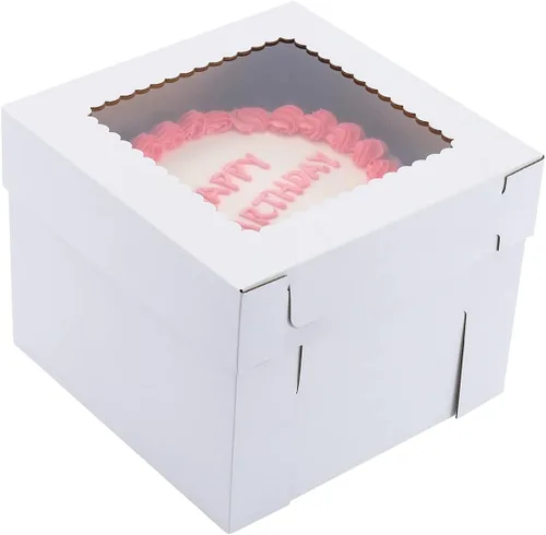 Vista 8 de Cajas altas para pasteles de nivel, 3 tamaños, 6 paquetes de 8 x 8 x 10, 10 x 10 x 12 y 12 x 12 x 12 pulgadas, caja de pastel alta blanca resistente
