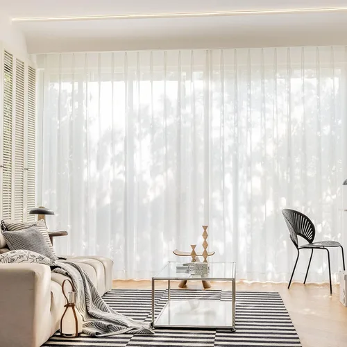 Vista 4 de Juego de 2 paneles de cortinas semitransparentes de 54 pulgadas de largo, cortinas plisadas a rayas para ventana, dormitorio, sala de estar, 2 Rayas