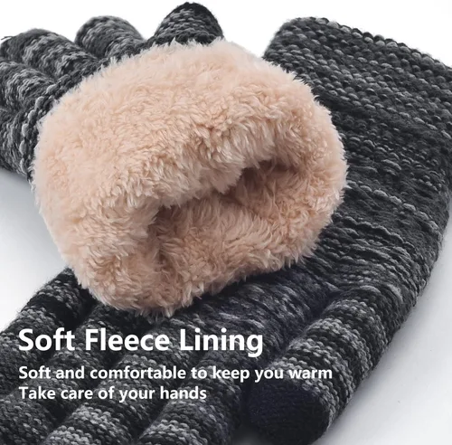 Vista 27 de Guantes de invierno cálidos para pantalla táctil para mujer, guantes térmicos de punto de lana con forro polar para clima frío
