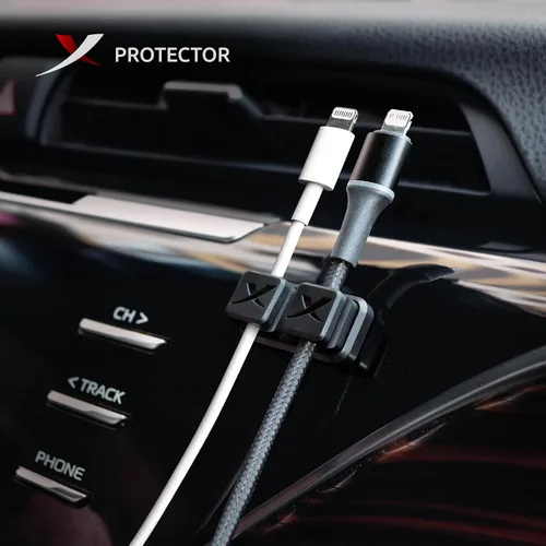 Vista 3 de X-Protector - 2 pares de soportes magnéticos para cables - Clips de cable premium - Soporte de cable autoadhesivo para automóvil - Organizador